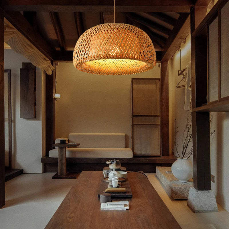 Suspension luminaire bohème bambou artisanal vasque Mon Luminaire™