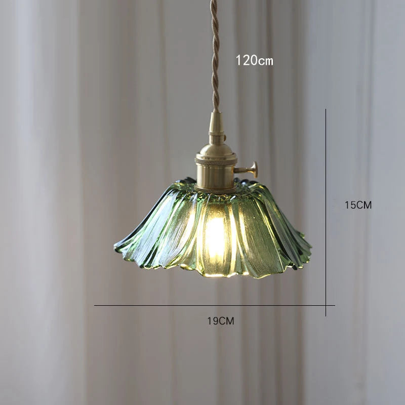 Suspensions vintage en verre à fleur Vert / Blanc chaud (3000K) Mon Luminaire™