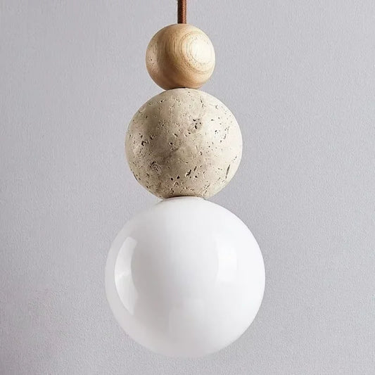 Suspension luminaire style pierre bois clair moderne boules Mon Luminaire™